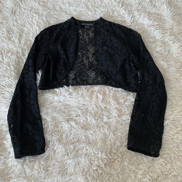 -Jessica Howard black 2 pc  sleeves dress & long sleeveless cover up lace size 8 - Picture 12 of 16